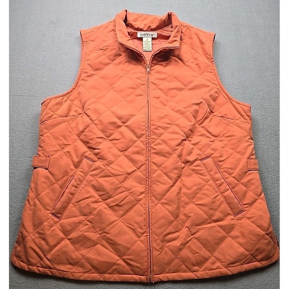 Orvis Jackets & Blazers - Orvis Women's Diamond Quilted Orange Full Zip Vest With Side Buckles Size Medium
